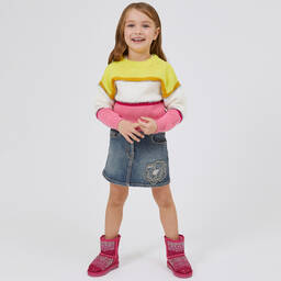 Monnalisa-Girls Bright Pink Diamanté Suede Boots | Childrensalon Outlet