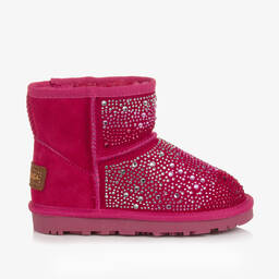 Monnalisa-Girls Bright Pink Diamanté Suede Boots | Childrensalon Outlet