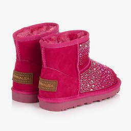 Monnalisa-Girls Bright Pink Diamanté Suede Boots | Childrensalon Outlet