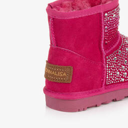 Monnalisa-Girls Bright Pink Diamanté Suede Boots | Childrensalon Outlet