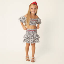 Monnalisa-Girls Brown Leopard Cotton Skirt Ensemble | Childrensalon Outlet