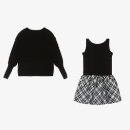 Monnalisa-طقم فستان كاروهات لون أسود وأبيض | Childrensalon Outlet