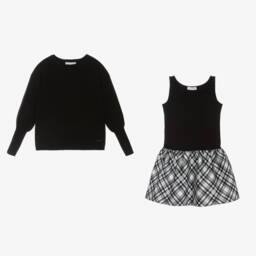 Monnalisa-طقم فستان كاروهات لون أسود وأبيض | Childrensalon Outlet