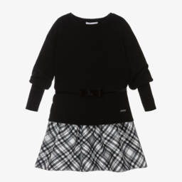 Monnalisa-طقم فستان كاروهات لون أسود وأبيض | Childrensalon Outlet