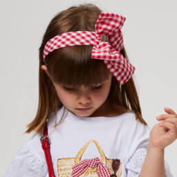 Monnalisa-Girls Cherry Plaid Bow Headband | Childrensalon Outlet