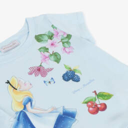 Monnalisa-تي شيرت ماكسي قطني للفتيات باللون الأزرق السماوي | Childrensalon Outlet