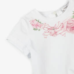 Monnalisa-Girls Cotton Tee with Floral Charm | Childrensalon Outlet