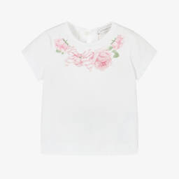 Monnalisa-Girls Cotton Tee with Floral Charm | Childrensalon Outlet