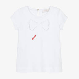 Monnalisa-Girls Cotton Tee with White Bow | Childrensalon Outlet
