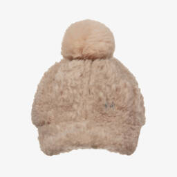 Monnalisa-Girls Cozy Beige Fleece Pom Hat | Childrensalon Outlet