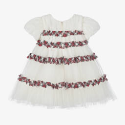 Monnalisa-Girls Cream Tulle and Plaid Dress | Childrensalon Outlet