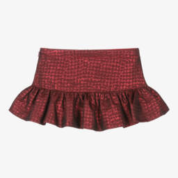 Monnalisa-Girls Crimson Satin Patterned Skirt | Childrensalon Outlet