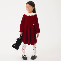 Monnalisa-فستان مخمل لون أحمر | Childrensalon Outlet