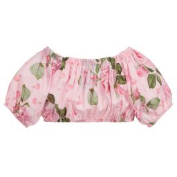 Monnalisa Chic-Girls Cropped Cotton Rose Top  | Childrensalon Outlet