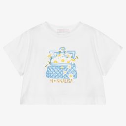 Monnalisa-Girls Cropped White T-Shirt | Childrensalon Outlet