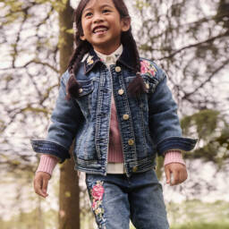 Monnalisa-Girls Denim Floral Skinny Trousers | Childrensalon Outlet