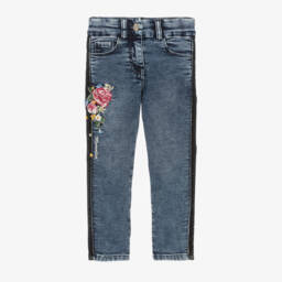 Monnalisa-Girls Denim Floral Skinny Trousers | Childrensalon Outlet