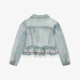 Monnalisa-Girls Denim Jacket with Lace & Bows | Childrensalon Outlet