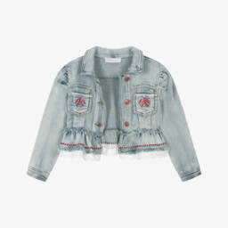 Monnalisa-Girls Denim Jacket with Lace & Bows | Childrensalon Outlet