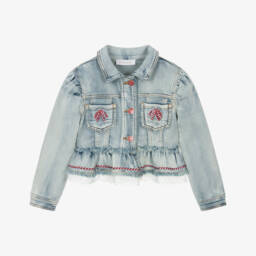 Monnalisa-Girls Denim Jacket with Lace & Bows | Childrensalon Outlet