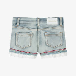 Monnalisa-شورت جينز للبنات مزين بأشرطة ودانتيل | Childrensalon Outlet