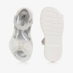 Monnalisa-Girls Elegant Silver Tulle-Bow Sandals | Childrensalon Outlet
