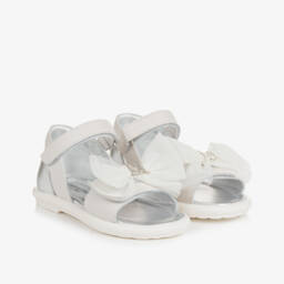 Monnalisa-Girls Elegant Silver Tulle-Bow Sandals | Childrensalon Outlet