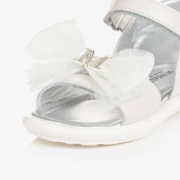 Monnalisa-Girls Elegant Silver Tulle-Bow Sandals | Childrensalon Outlet