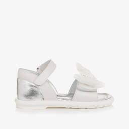 Monnalisa-Girls Elegant Silver Tulle-Bow Sandals | Childrensalon Outlet