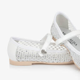 Monnalisa-Girls Elegant White Mesh Sparkle Flats | Childrensalon Outlet