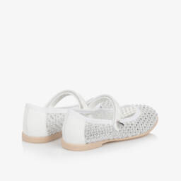 Monnalisa-Girls Elegant White Mesh Sparkle Flats | Childrensalon Outlet