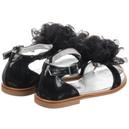 Monnalisa-Girls Floral Black Sandals | Childrensalon Outlet