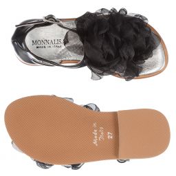 Monnalisa-Girls Floral Black Sandals | Childrensalon Outlet