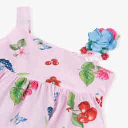 Monnalisa-Girls Floral Fruit Pink Dress | Childrensalon Outlet