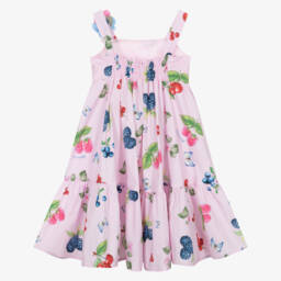 Monnalisa-Girls Floral Fruit Pink Dress | Childrensalon Outlet