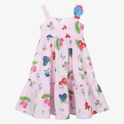Monnalisa-Girls Floral Fruit Pink Dress | Childrensalon Outlet