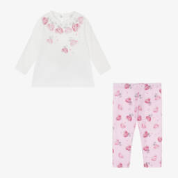 Monnalisa-Girls Floral Heart Cotton Outfit | Childrensalon Outlet