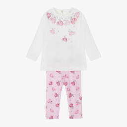 Monnalisa-Girls Floral Heart Cotton Outfit | Childrensalon Outlet