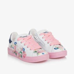 Monnalisa-Girls Floral Lace-Up Trainers | Childrensalon Outlet