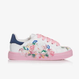 Monnalisa-Girls Floral Lace-Up Trainers | Childrensalon Outlet