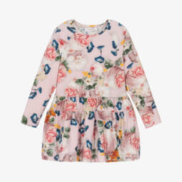 Monnalisa-Girls Floral Pink Jersey Dress | Childrensalon Outlet