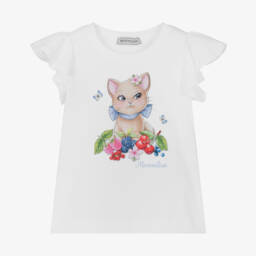 Monnalisa-Girls Flutter Sleeve Cat Tee | Childrensalon Outlet