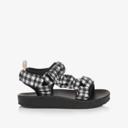 Monnalisa-Girls Gingham Satin Black Slippers | Childrensalon Outlet