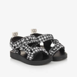 Monnalisa-Girls Gingham Satin Black Slippers | Childrensalon Outlet