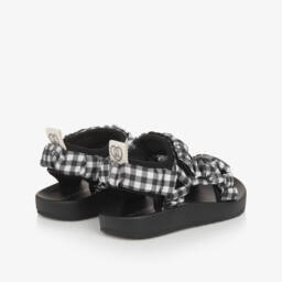 Monnalisa-Girls Gingham Satin Black Slippers | Childrensalon Outlet