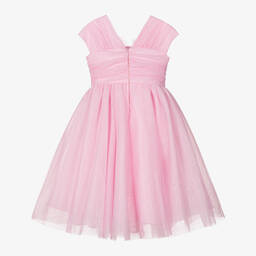 Monnalisa Chic-Girls Glittery Pink Tulle Ruffle Dress | Childrensalon Outlet