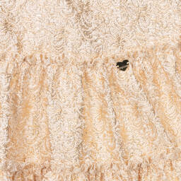 Monnalisa-فستان بروكاد لوريكس لون ذهبي بطبعة ورود | Childrensalon Outlet