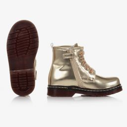 موناليزا-بوت جلد لون ذهبي مُطرز بورود للبنات | Childrensalon Outlet