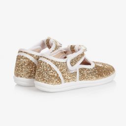 Monnalisa-Золотистые туфли с блестками и бантиками для девочек | Childrensalon Outlet
