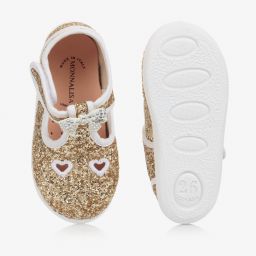 Monnalisa-Золотистые туфли с блестками и бантиками для девочек | Childrensalon Outlet